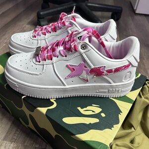 BAPE White and Pink Sneakers
